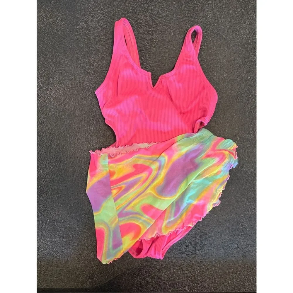 Art Class Hot Pink Swimsuit with Colorful Wrap size S (6/7)
